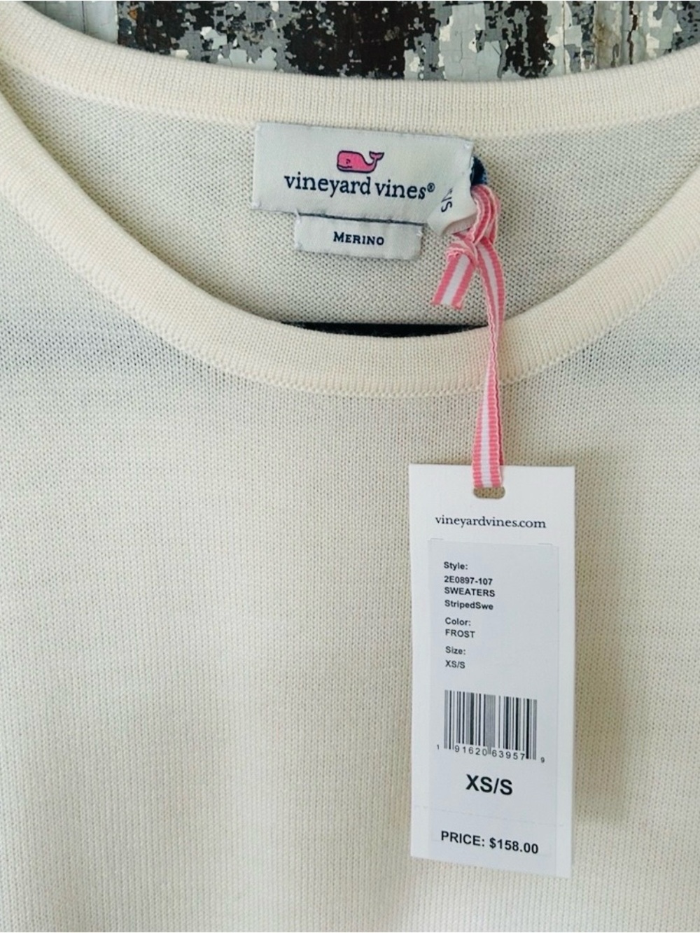 Vineyard Vines Women’s Ivory & Navy Striped Fringe Poncho - XS/S, NWT - Picture 5 of 5